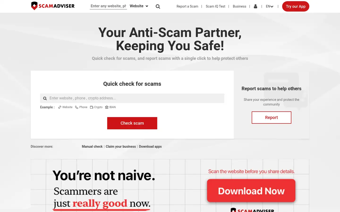 Screenshot of scamadviser.com