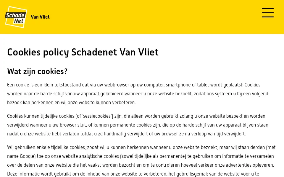 Screenshot of schadenetvanvliet.nl