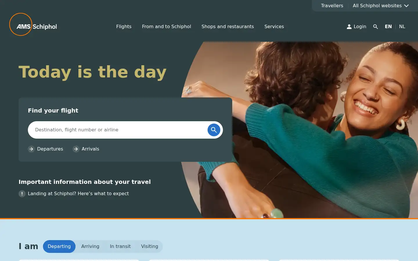 Screenshot of schiphol.com