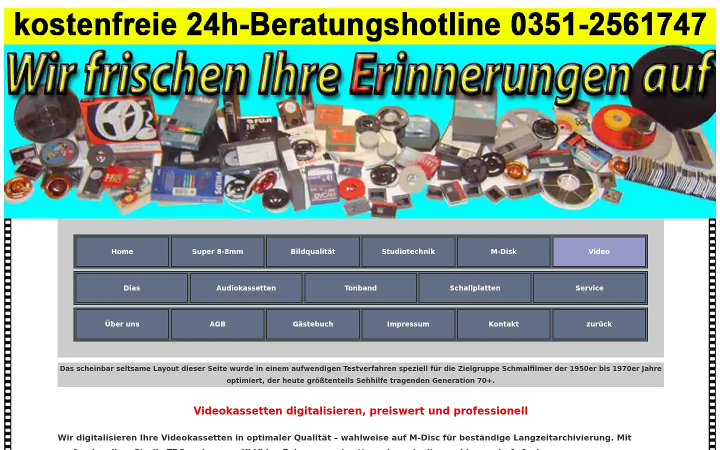 Screenshot of schmalfilm-ueberspielen.de