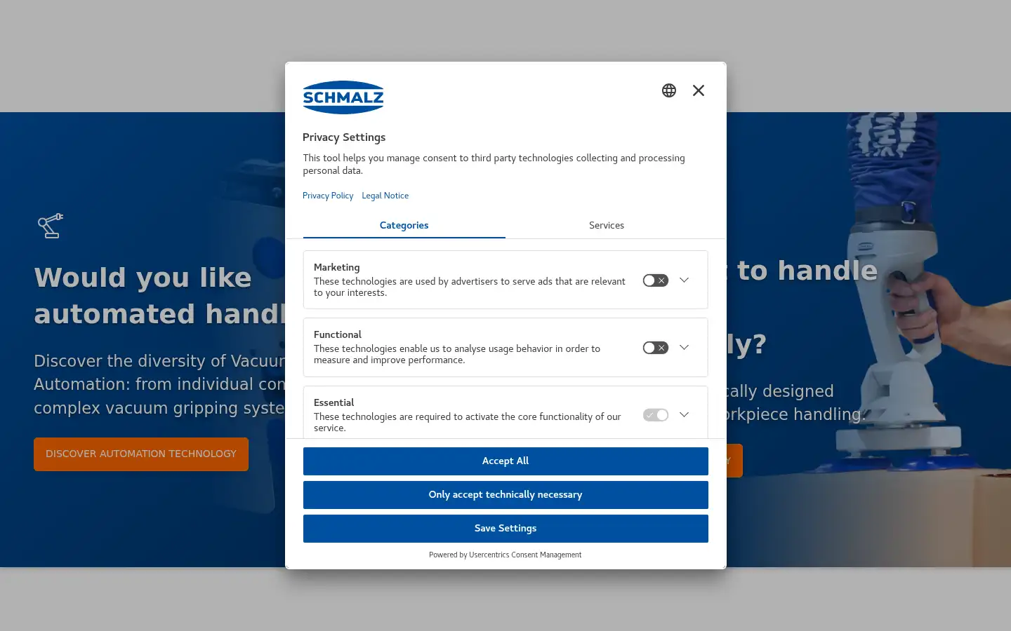 Screenshot of schmalz.com