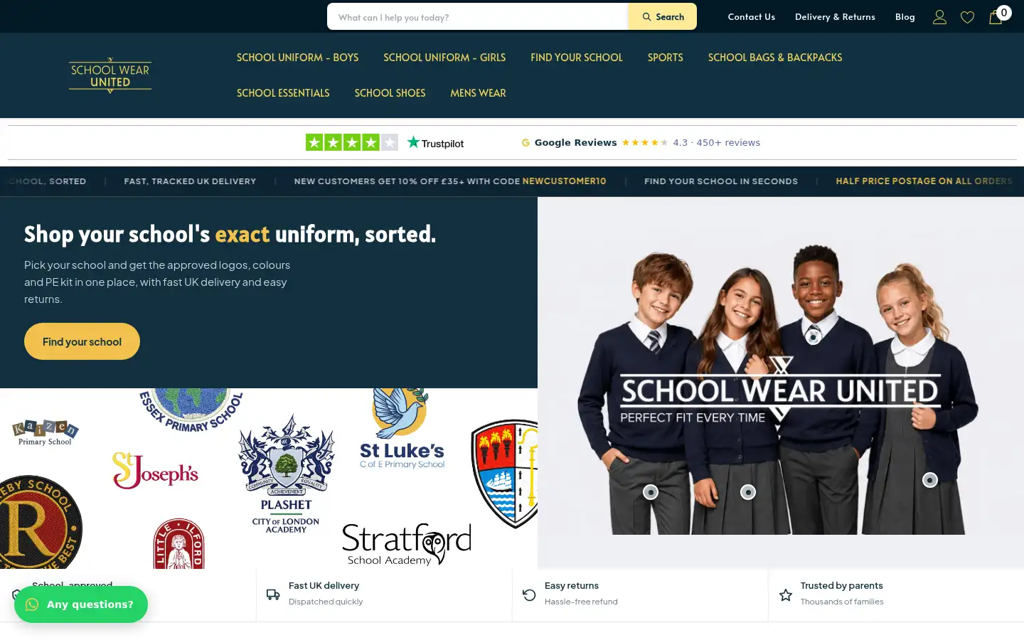Screenshot of schoolwearunited.co.uk