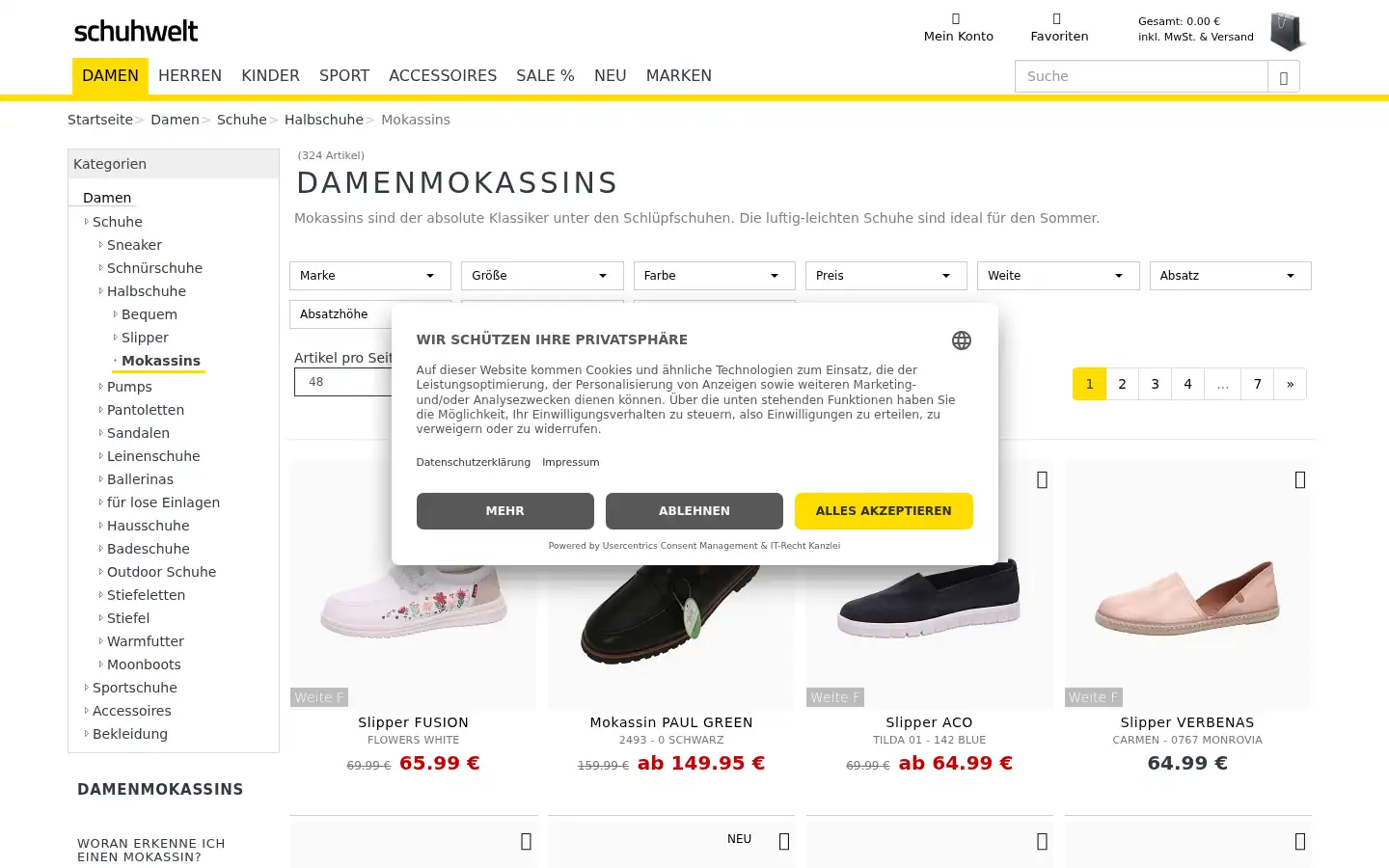 Screenshot of schuhwelt.de