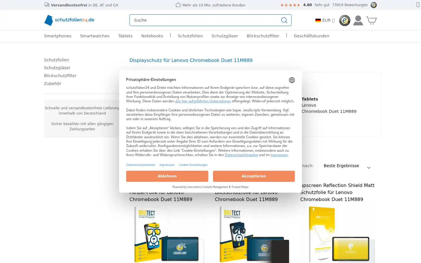 Screenshot of schutzfolien24.de