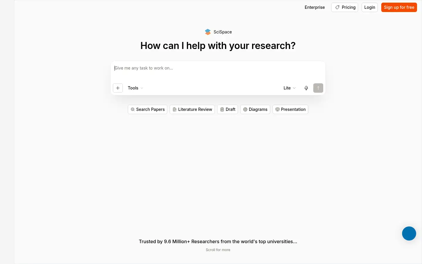 Screenshot of scispace.com