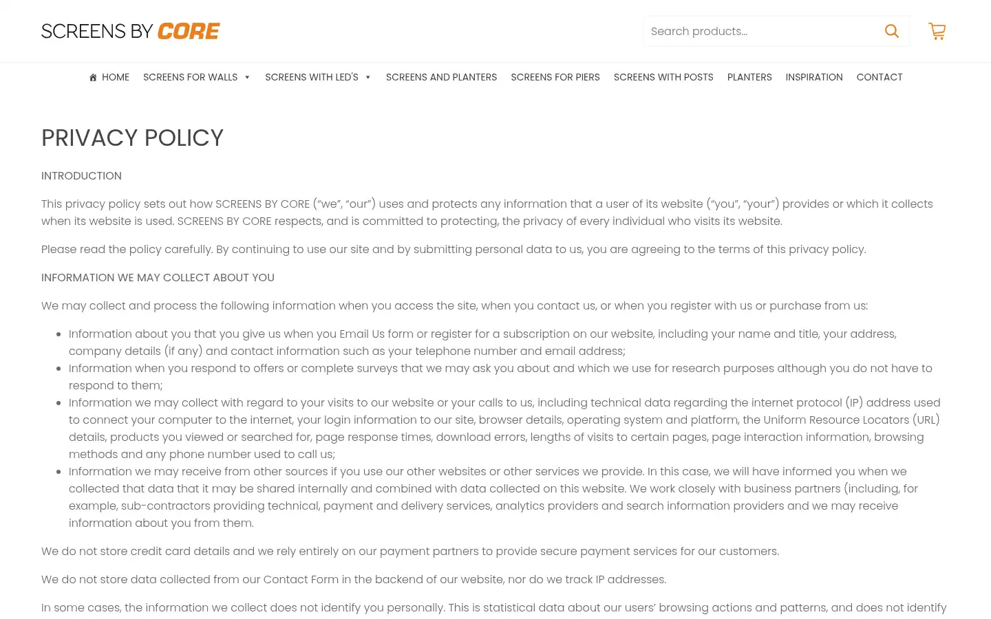 Screenshot of screensbycore.co.uk