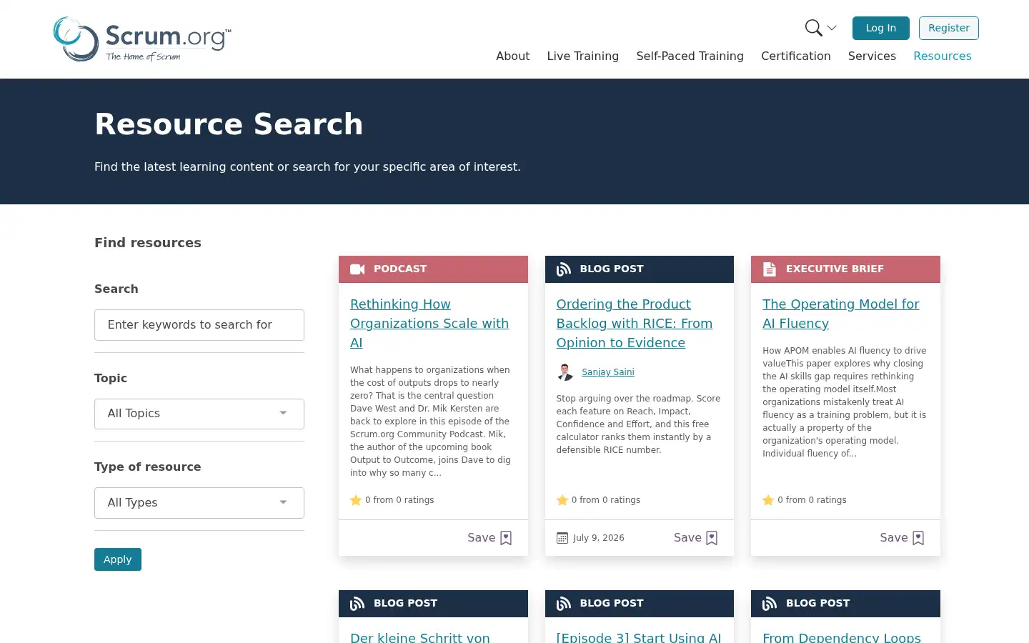 Screenshot of scrum.org