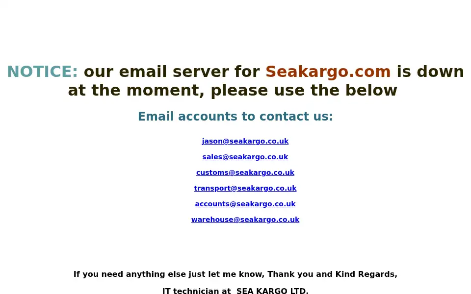 Screenshot of seakargo.co.uk