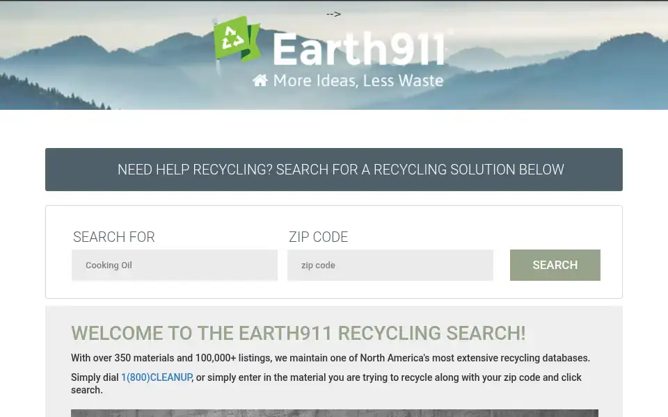 Screenshot of search.earth911.com