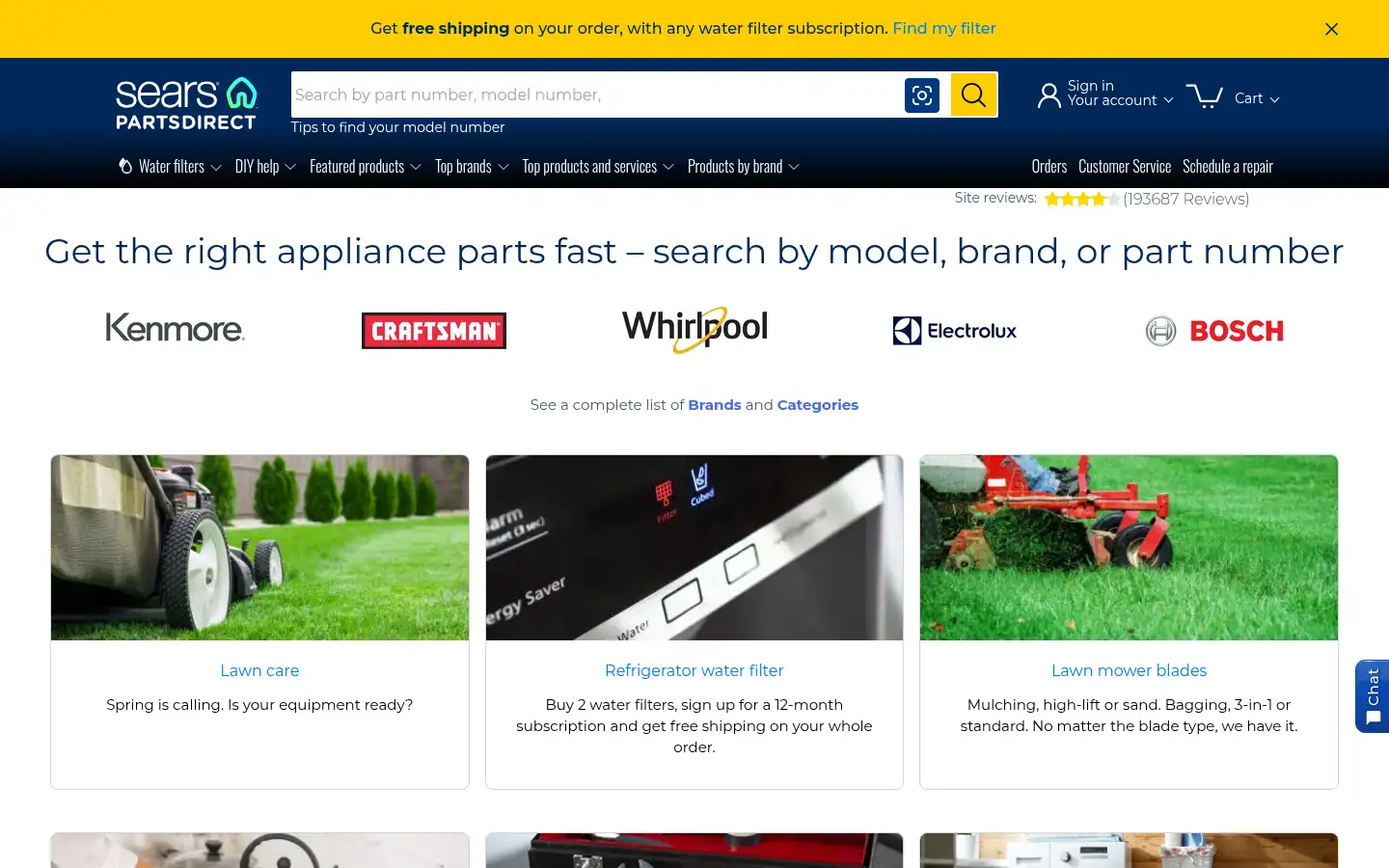 Screenshot of searspartsdirect.com