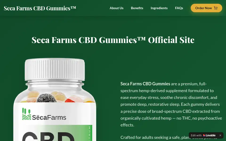 Screenshot of secafarmscbdgummies.lovable.app