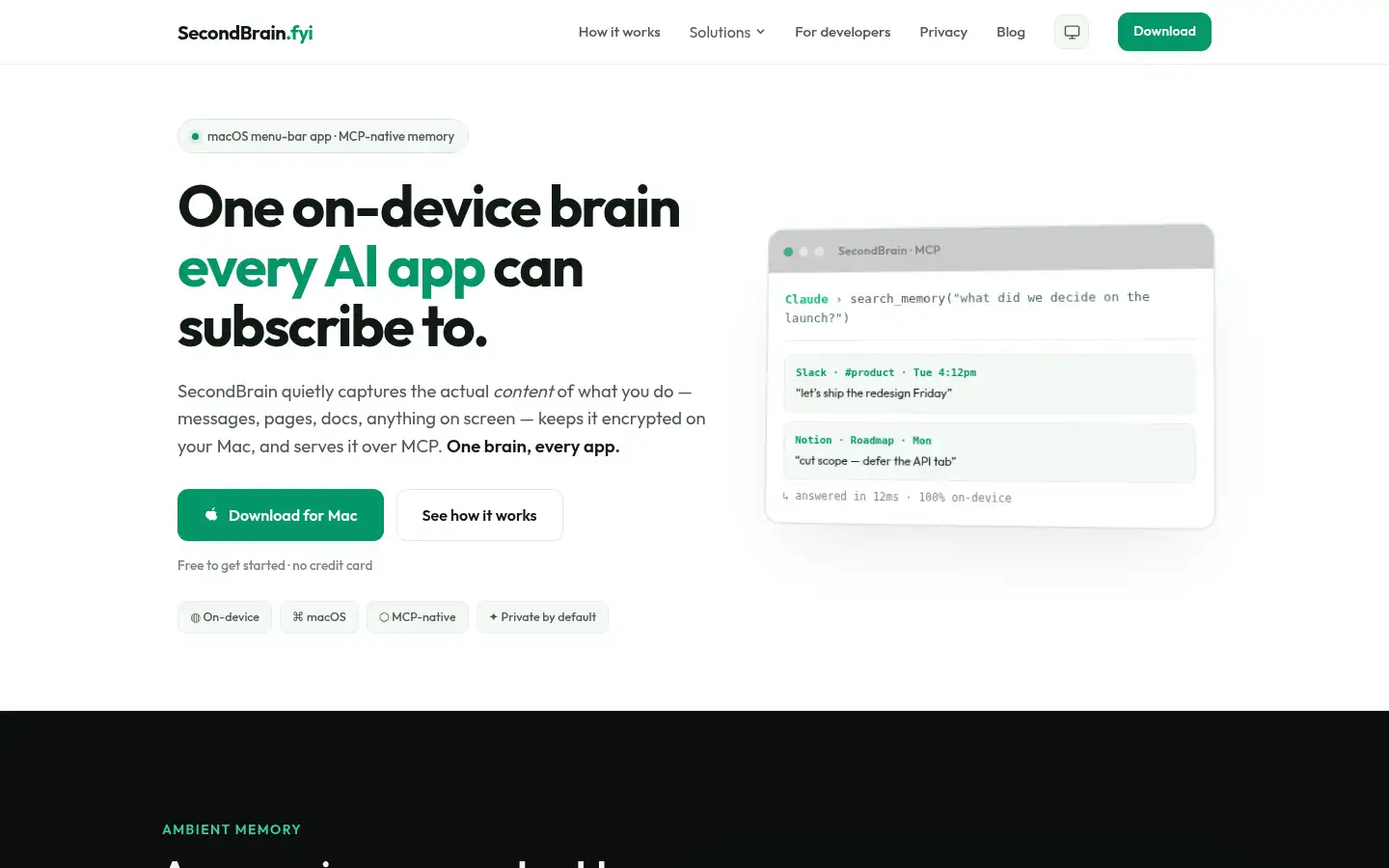 Screenshot of secondbrain.fyi