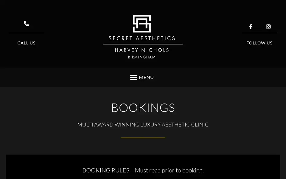 Screenshot of secretaesthetics.co.uk
