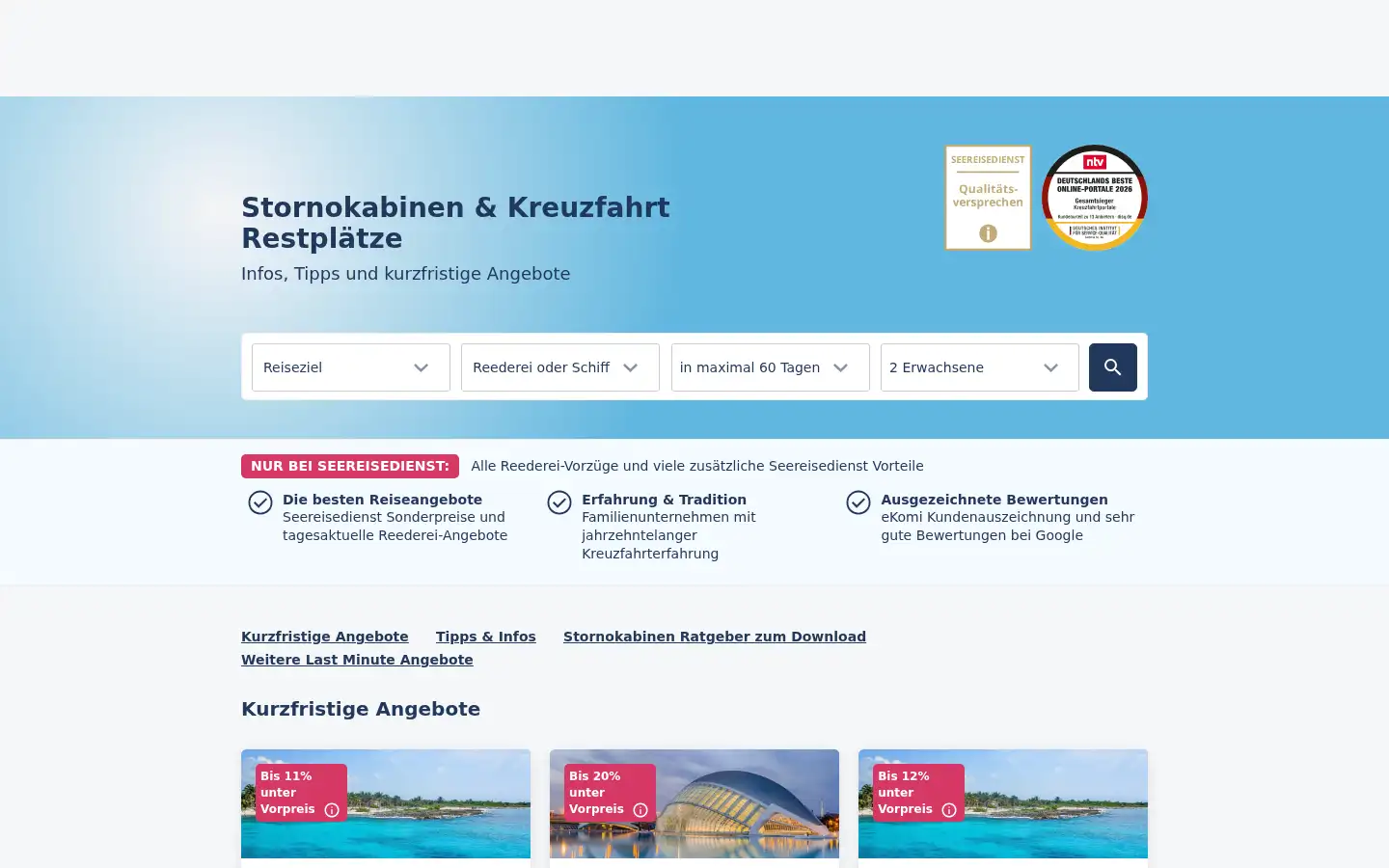 Screenshot of seereisedienst.de