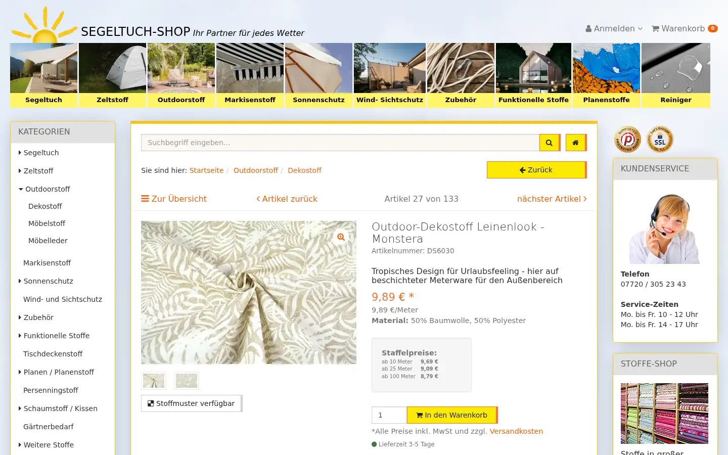 Screenshot of segeltuch-shop.de