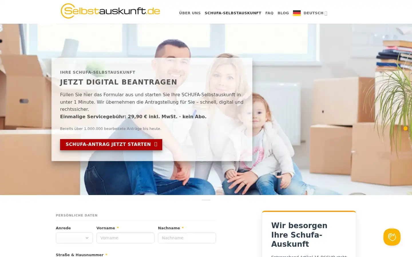 Screenshot of selbstauskunft.de