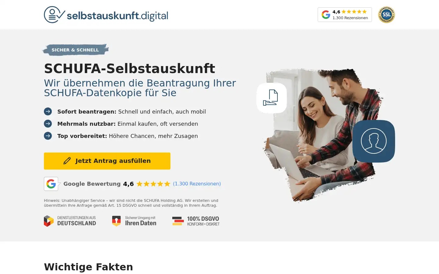 Screenshot of selbstauskunft.digital