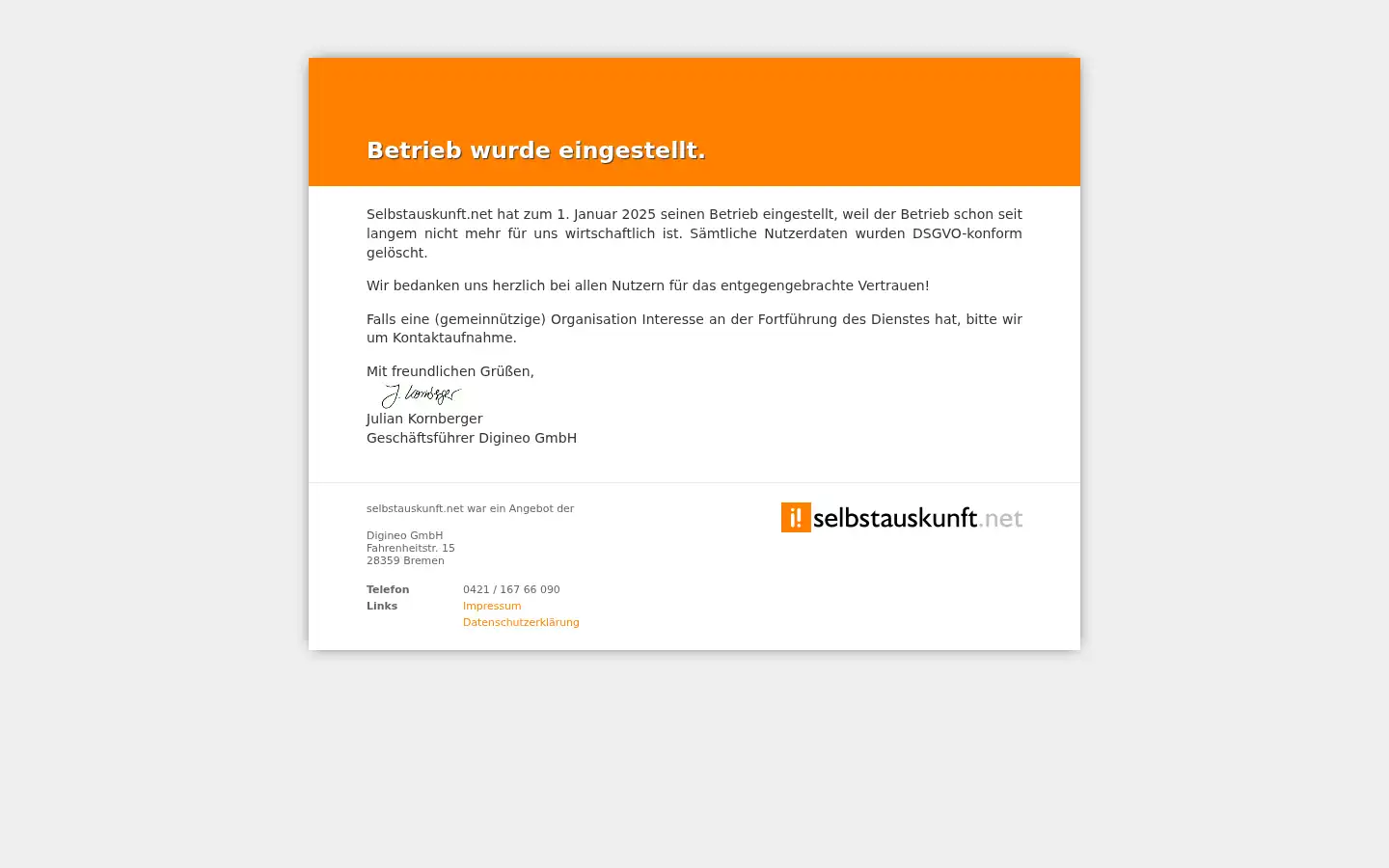 Screenshot of selbstauskunft.net