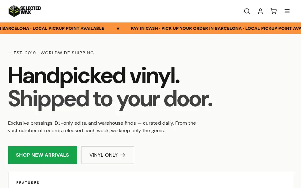 Screenshot of selectedwax.com