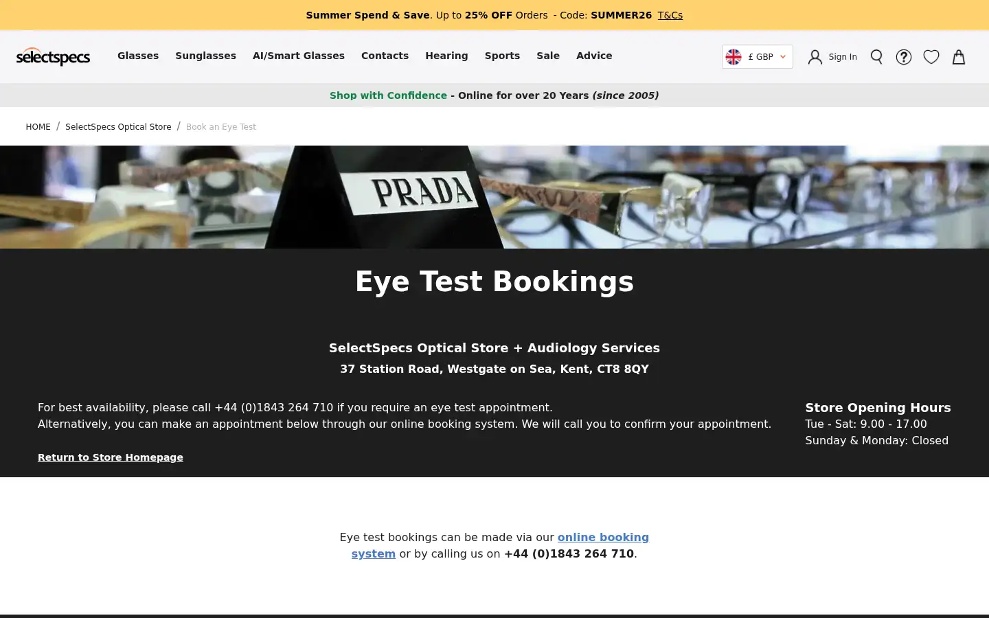 Screenshot of selectspecs.com