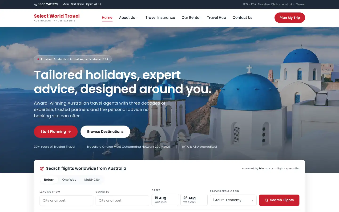 Screenshot of selectworldtravel.com.au