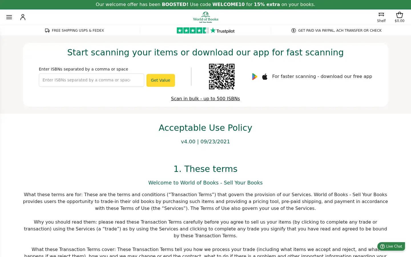 Screenshot of sell.worldofbooks.com