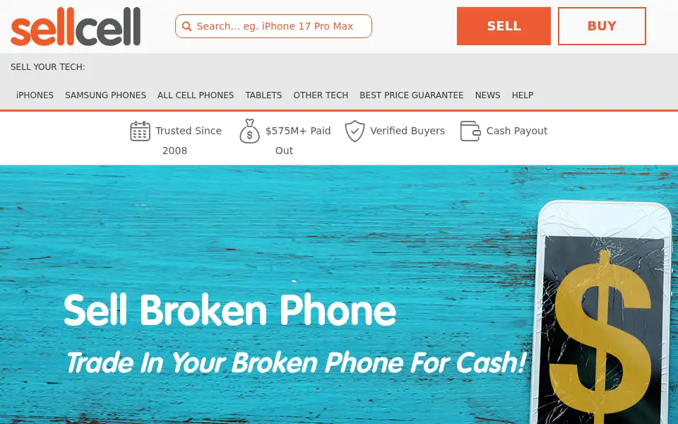 Screenshot of sellcell.com