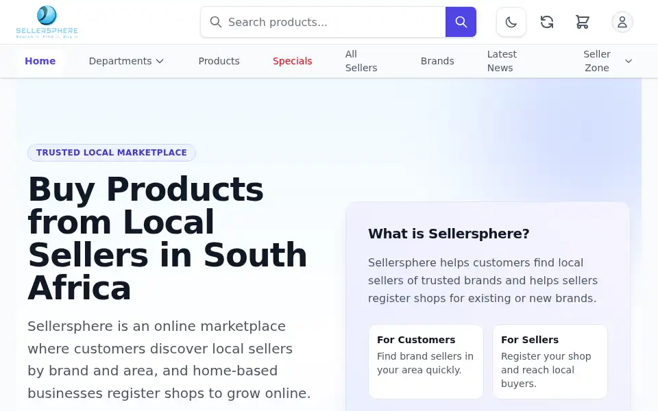 Screenshot of sellersphere.co.za