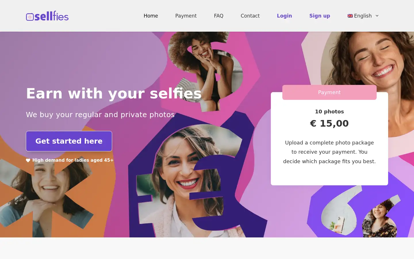 Screenshot of sellfies.com