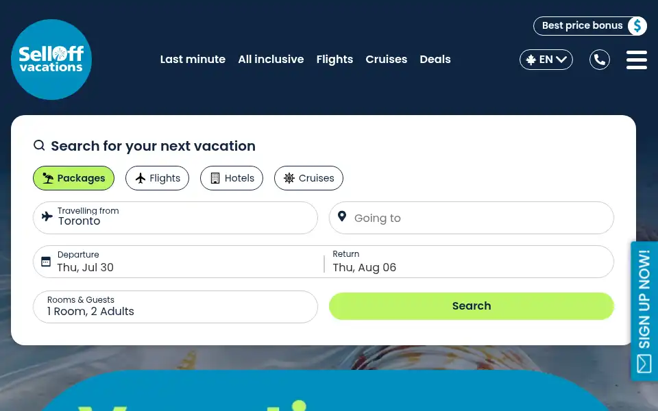 Screenshot of selloffvacations.com