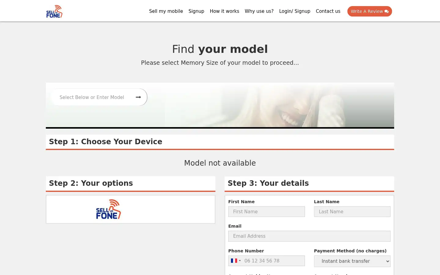 Screenshot of sellurfone.com