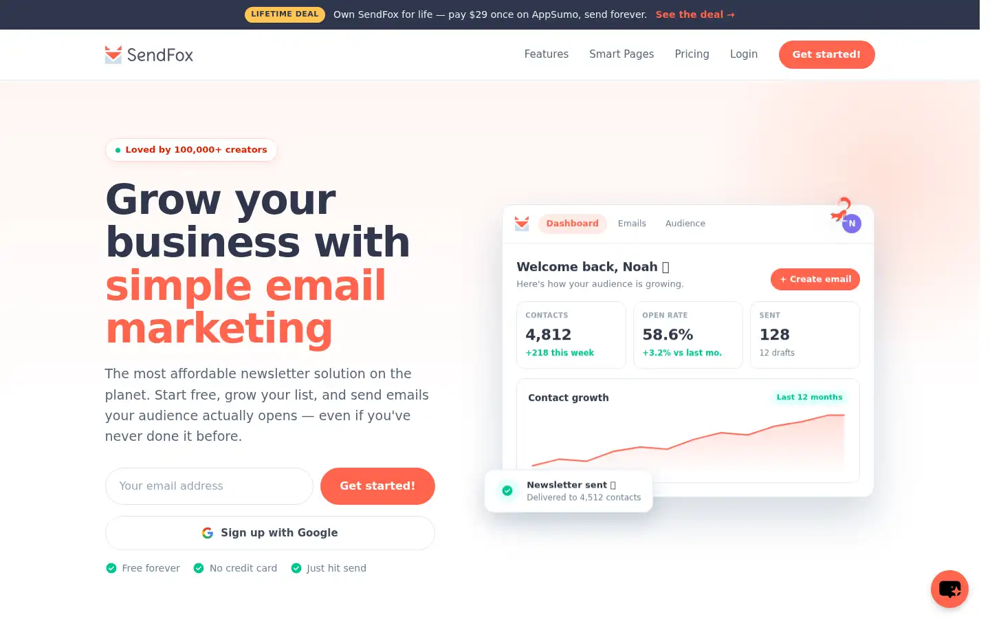 Screenshot of sendfox.com