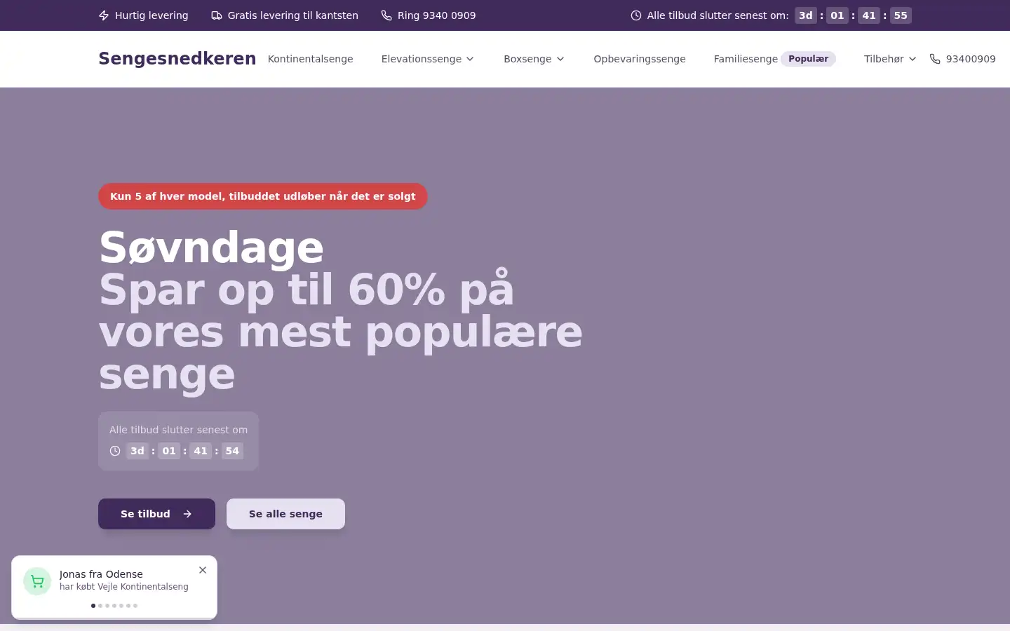 Screenshot of sengesnedkeren.dk