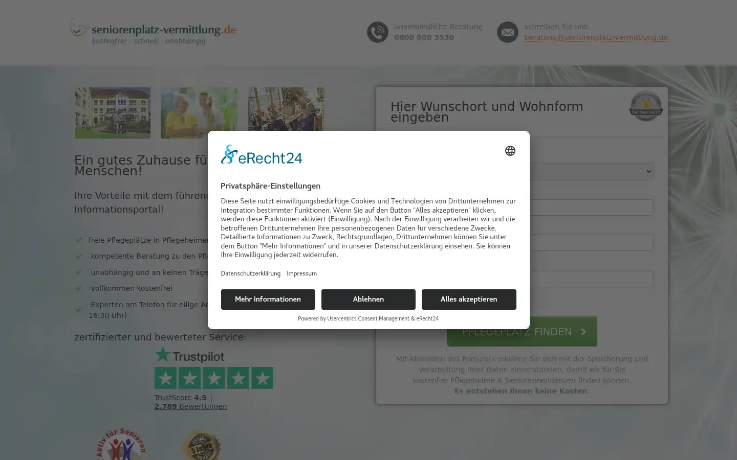 Screenshot of seniorenplatz-vermittlung.de