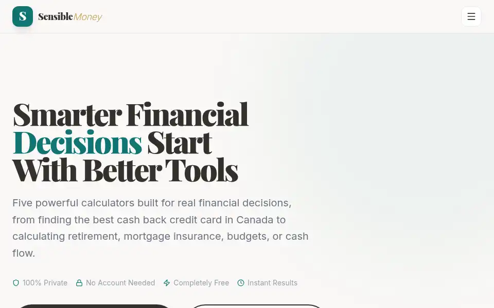Screenshot of sensiblemoneytools.com