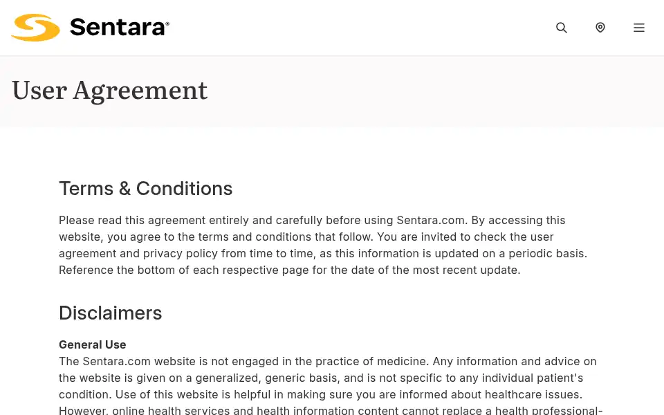 Screenshot of sentara.com