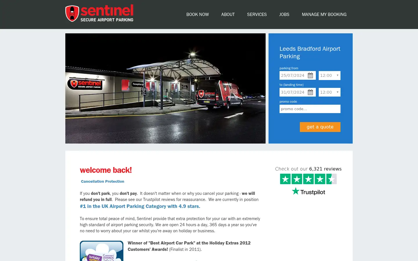Screenshot of sentinelcarpark.co.uk