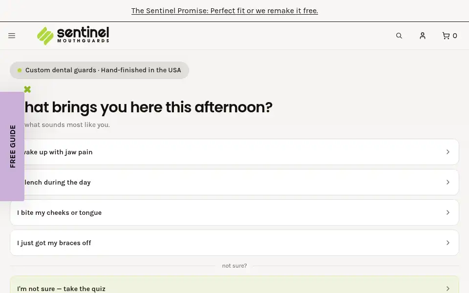 Screenshot of sentinelmouthguards.com