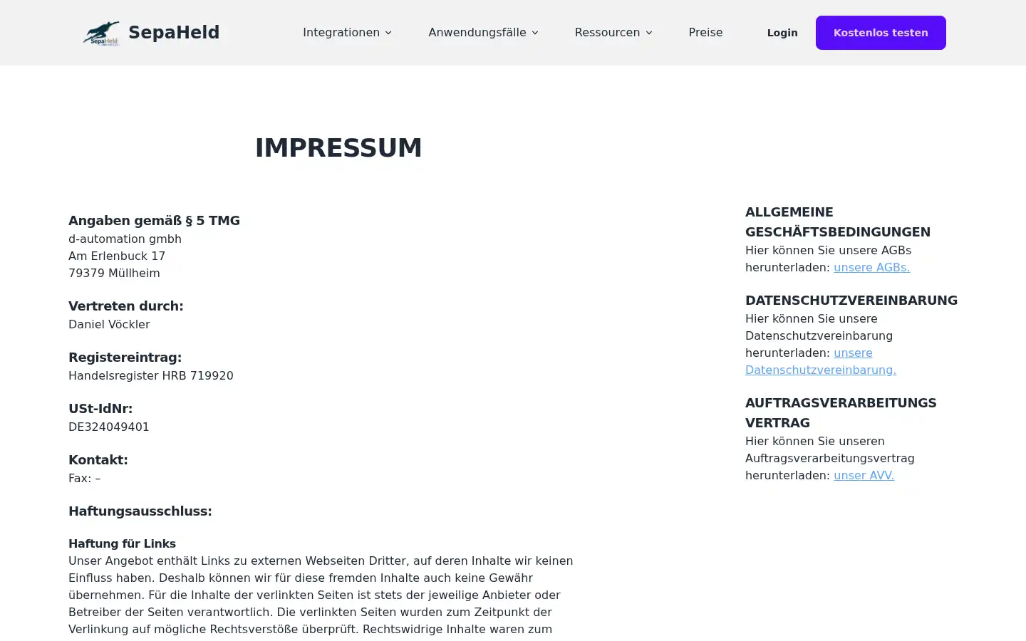 Screenshot of sepaheld.com