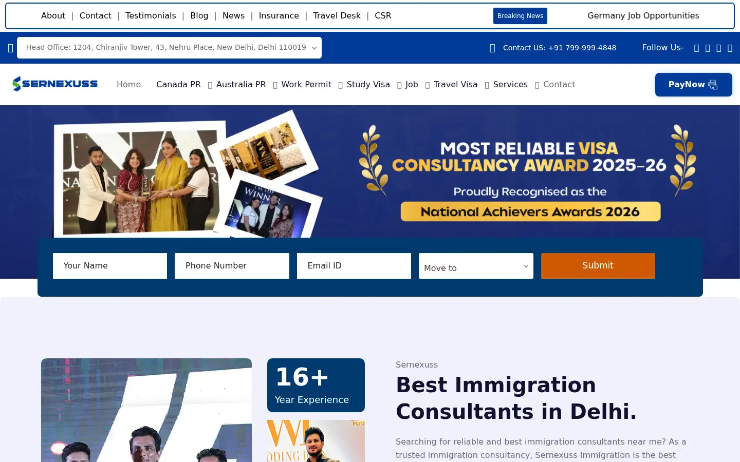 Screenshot of sernexussimmigration.com