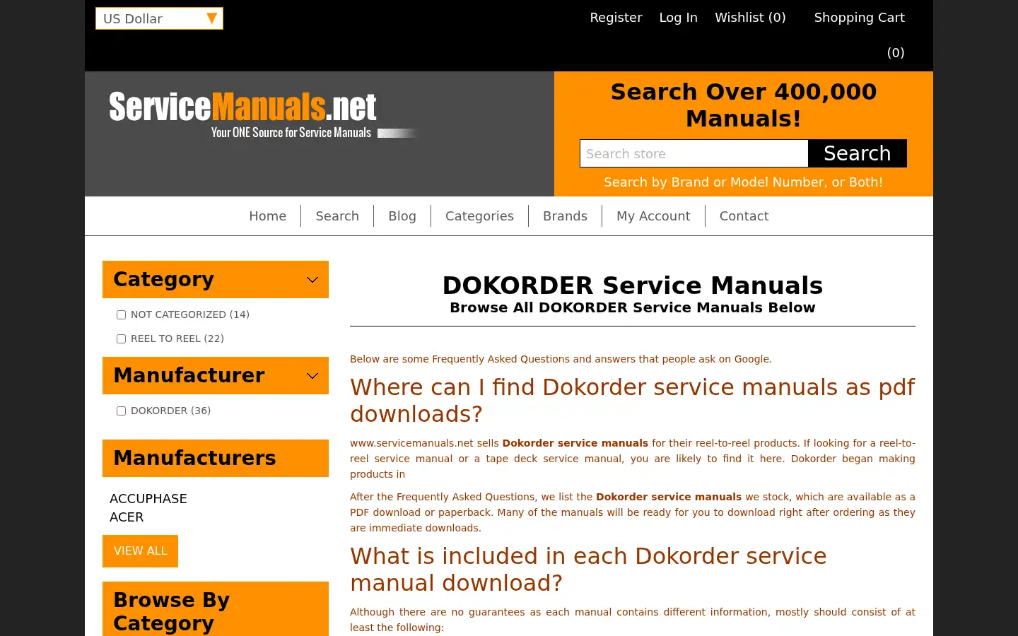 Screenshot of servicemanuals.net