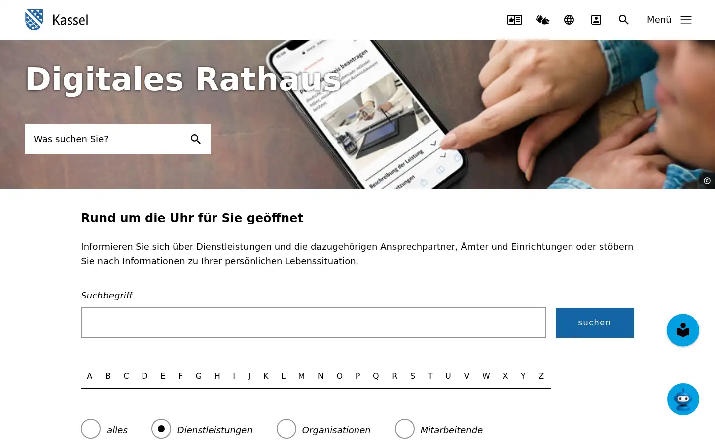 Screenshot of serviceportal-kassel.de