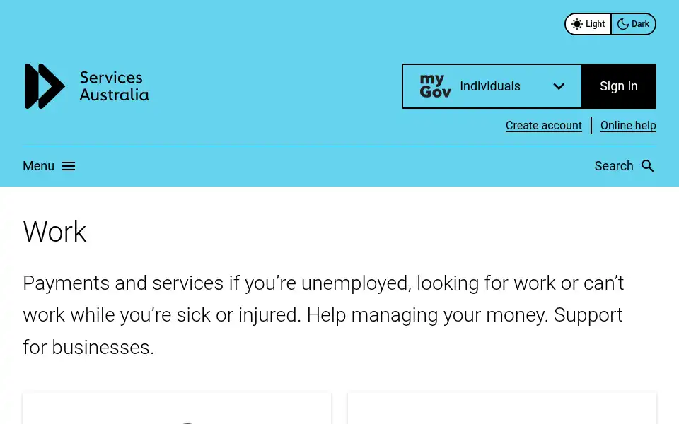 Screenshot of servicesaustralia.gov.au