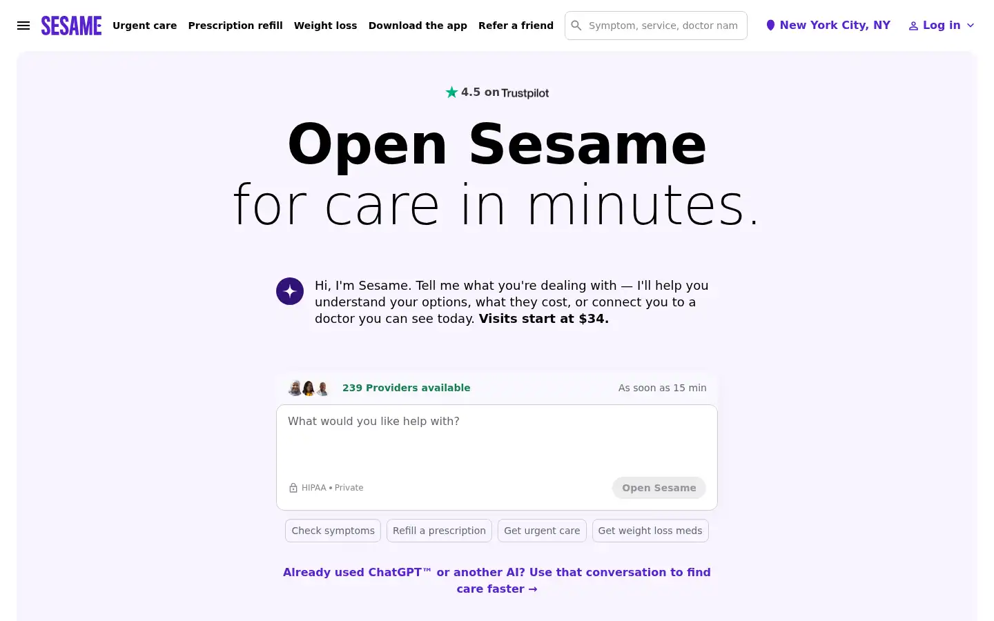 Screenshot of sesamecare.com