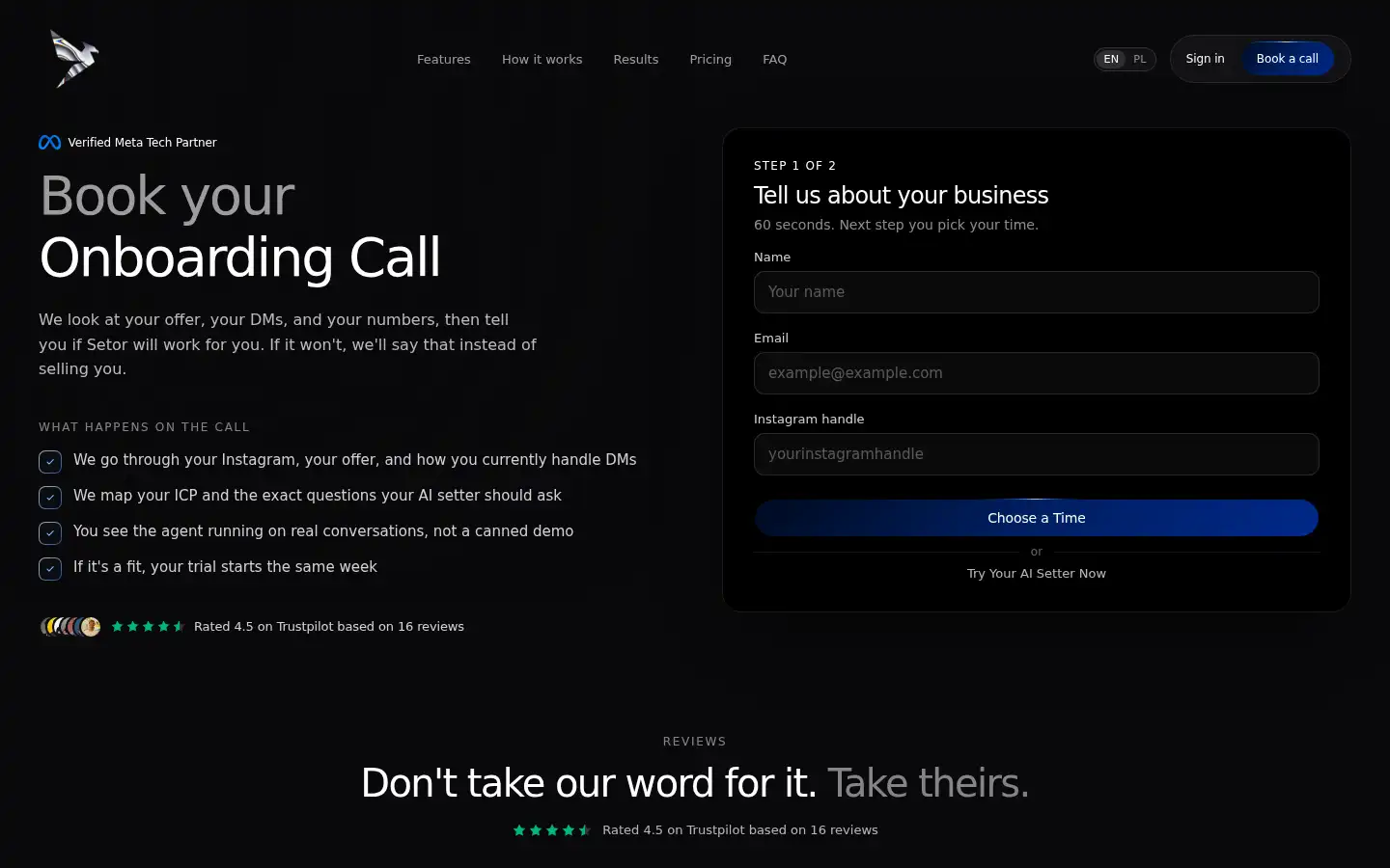 Screenshot of setor.ai