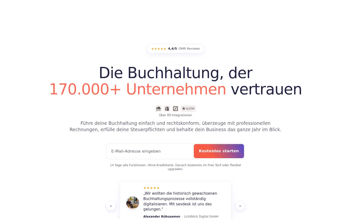 Screenshot of sevdesk.de