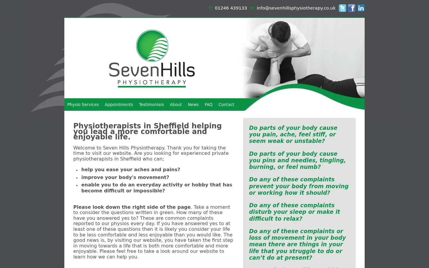Screenshot of sevenhillsphysiotherapy.co.uk