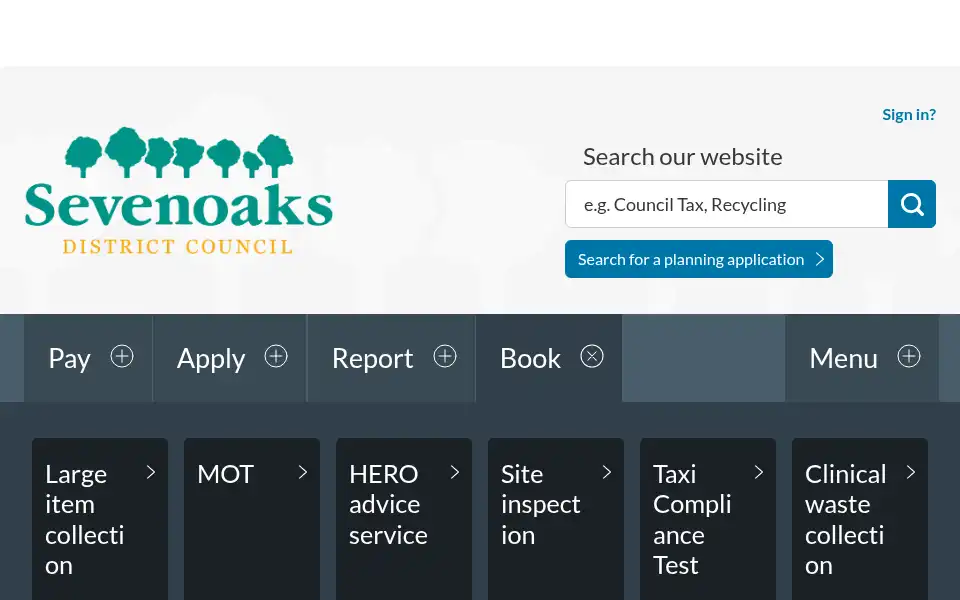 Screenshot of sevenoaks.gov.uk