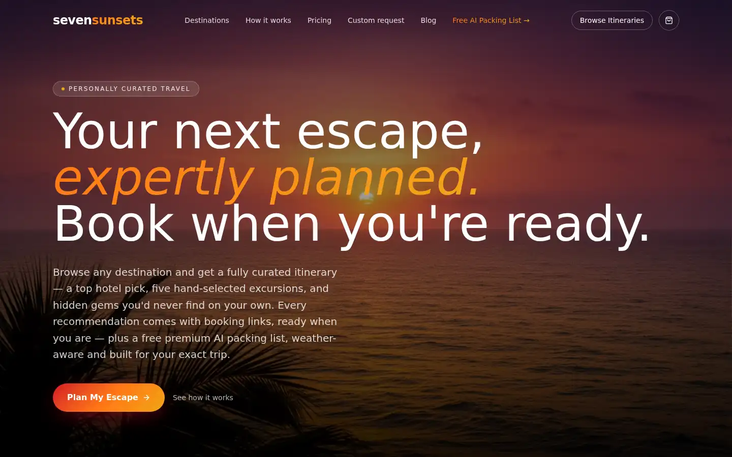 Screenshot of sevensunsets.travel