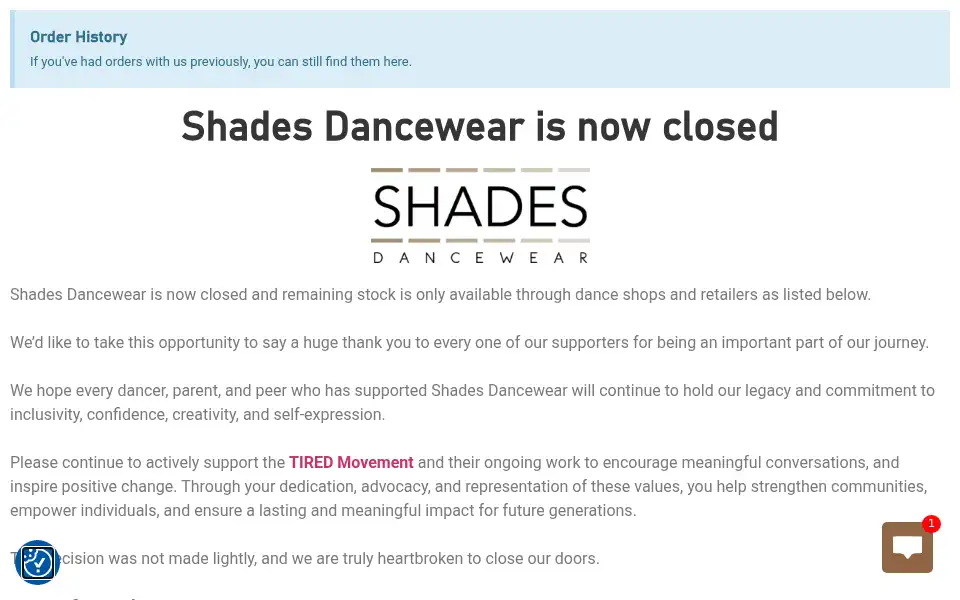 Screenshot of shades-dancewear.com
